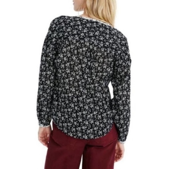 ⚡️$10⚡️Madewell | Black/White Branch Floral Mix Meadow Cotton Blouse Sz Small - Picture 2 of 14